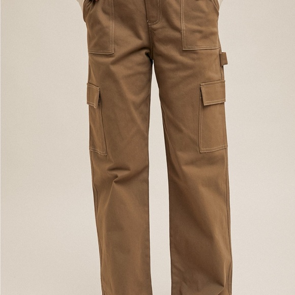 Hem & Thread Women's Brown Wide Leg Cargo Pants - Picture 2 of 5